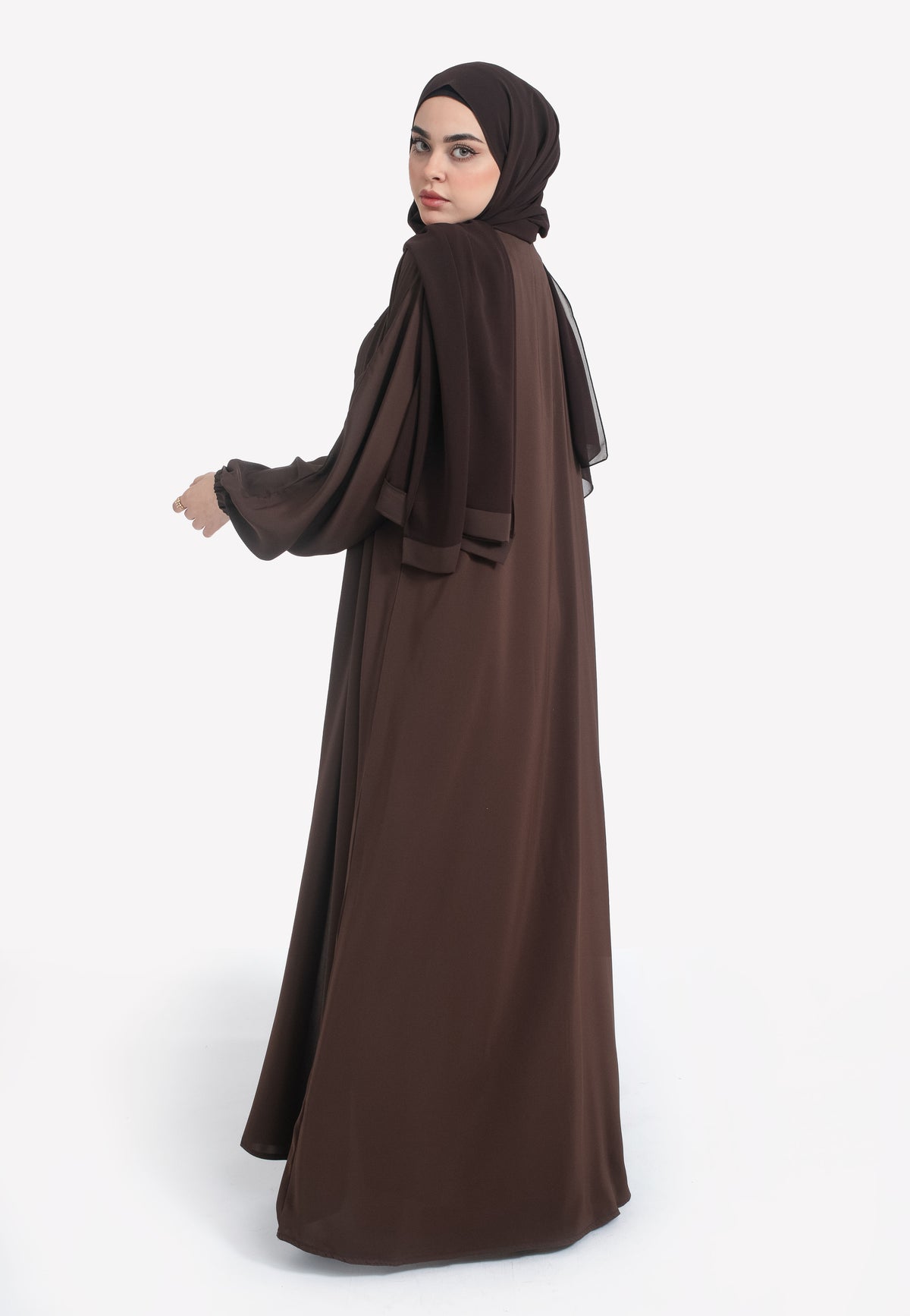 Brown Open Abaya with Cuffs
