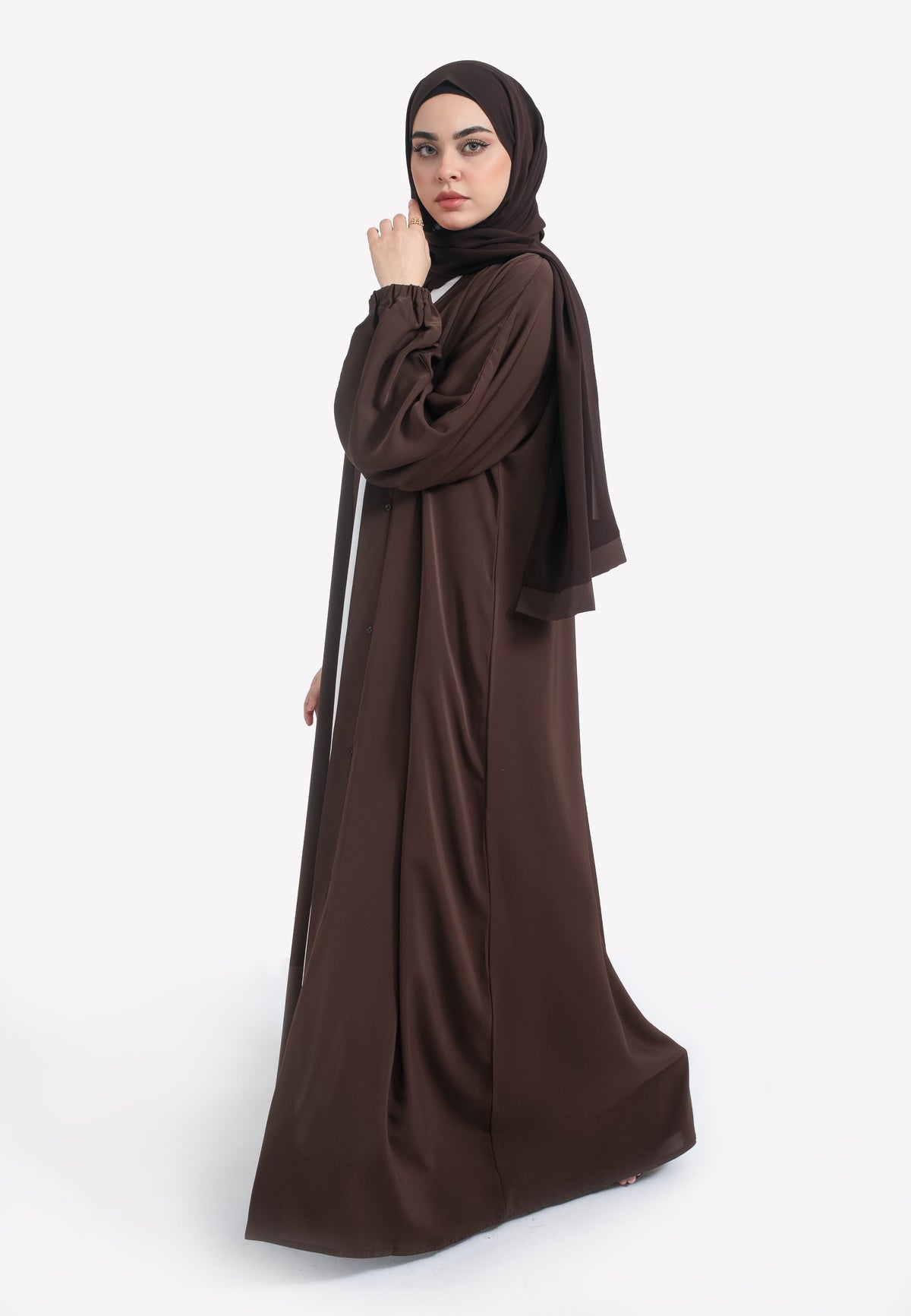 Brown Open Abaya with Cuffs