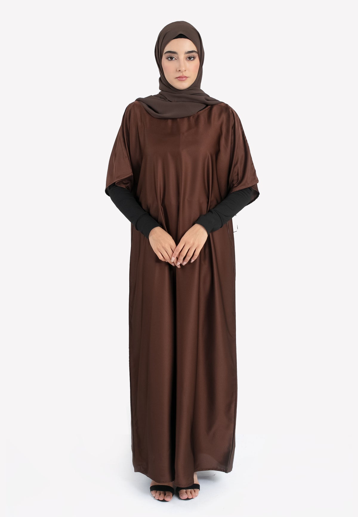 Brown Satin Inner Slip Dress - Front