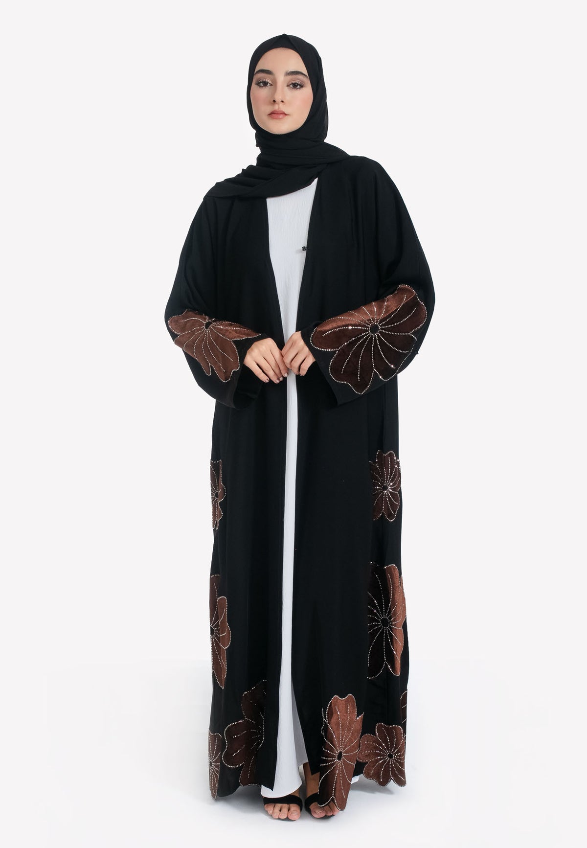 Brown Velvet Geranium Abaya - Front