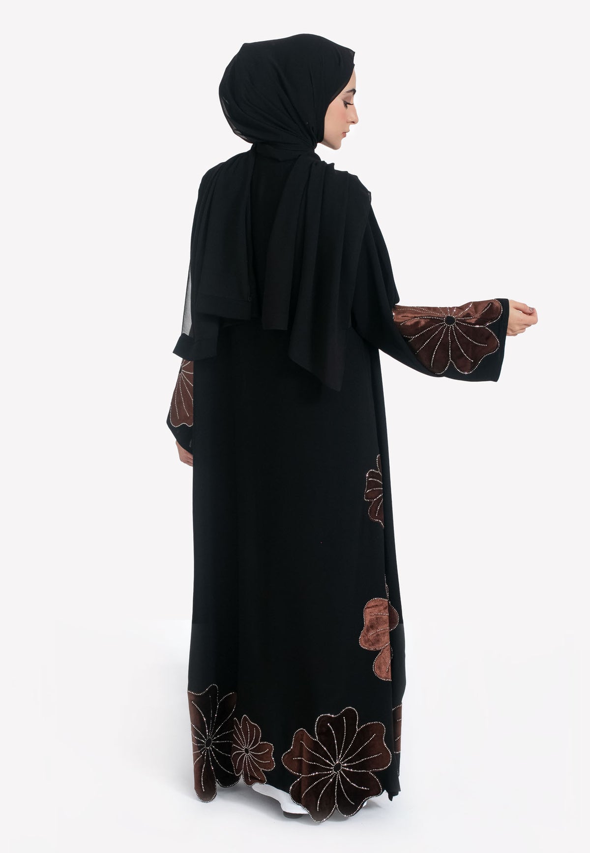 Brown Velvet Geranium Abaya - Back