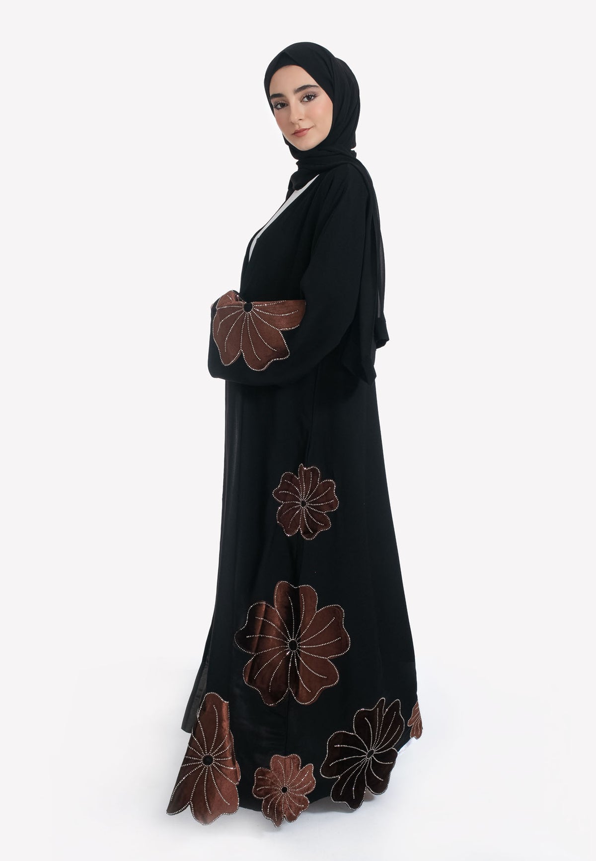 Brown Velvet Geranium Abaya - Side