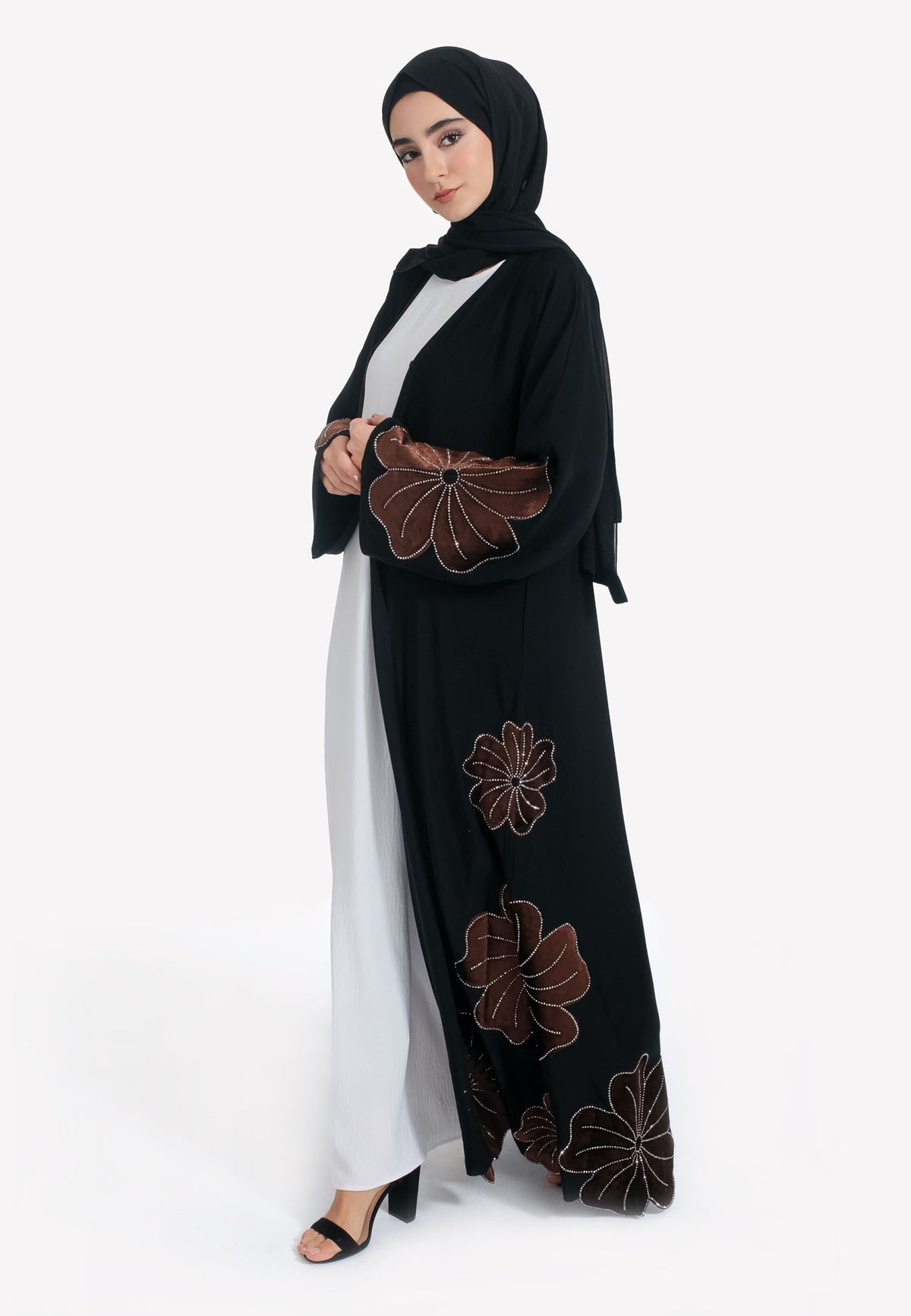 Brown Velvet Geranium Abaya - Side