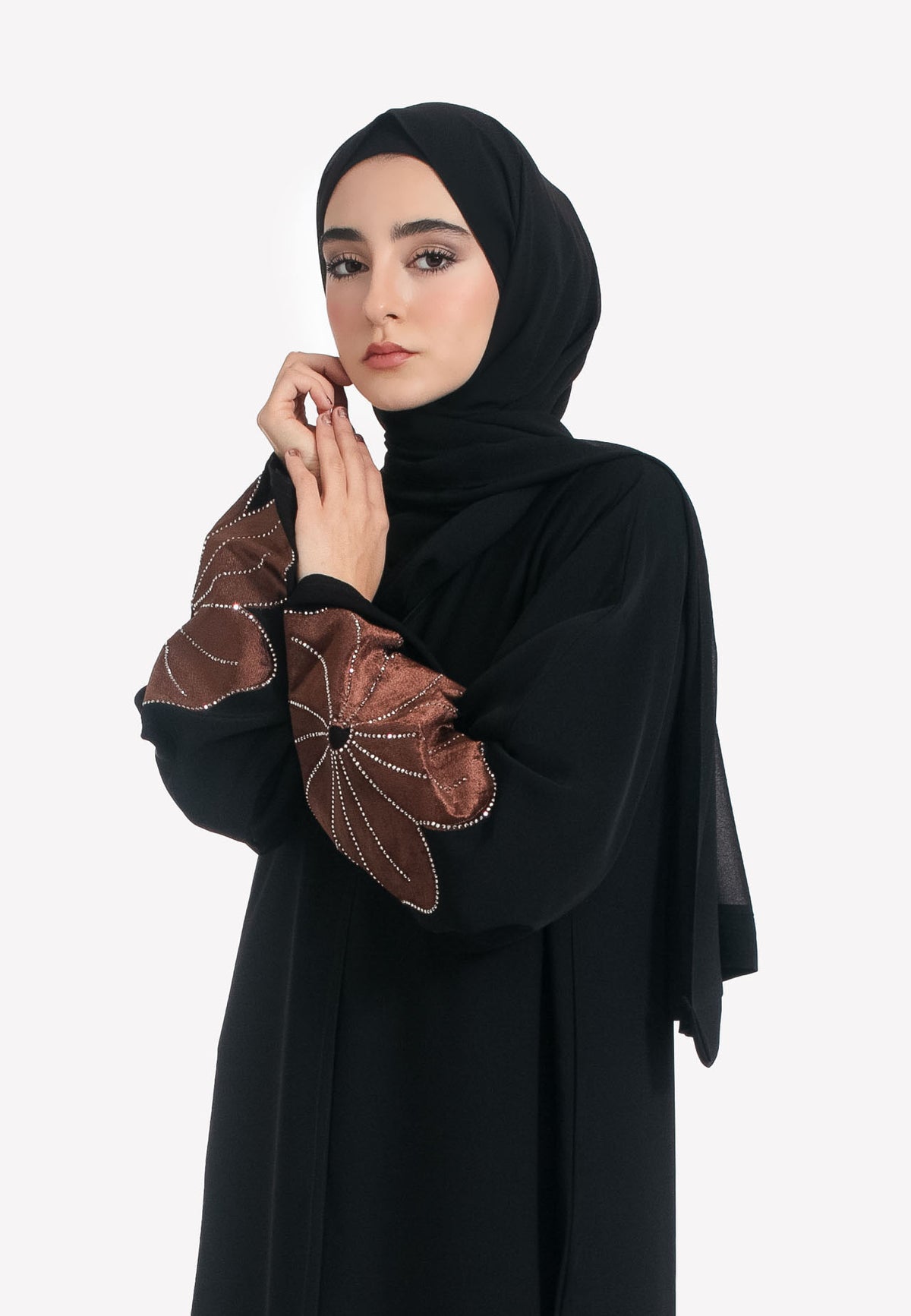 Sleeves of Brown Velvet Geranium Abaya