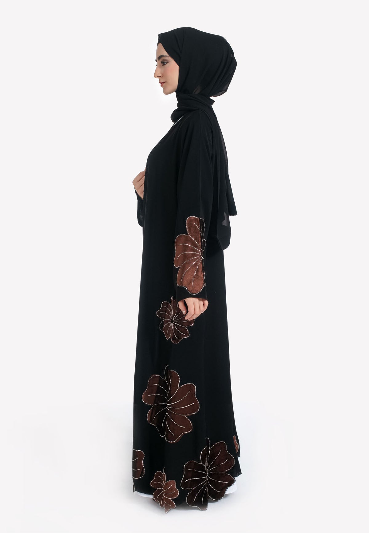Brown Velvet Geranium Abaya - Side