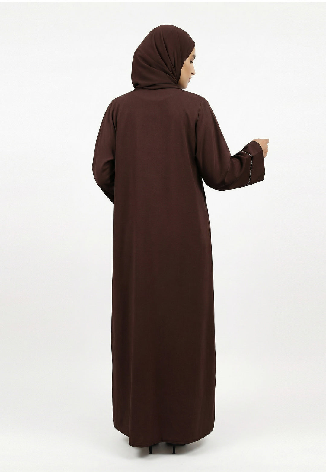 Mahogany Four-Piece Open Abaya Set With Dainty Detailing