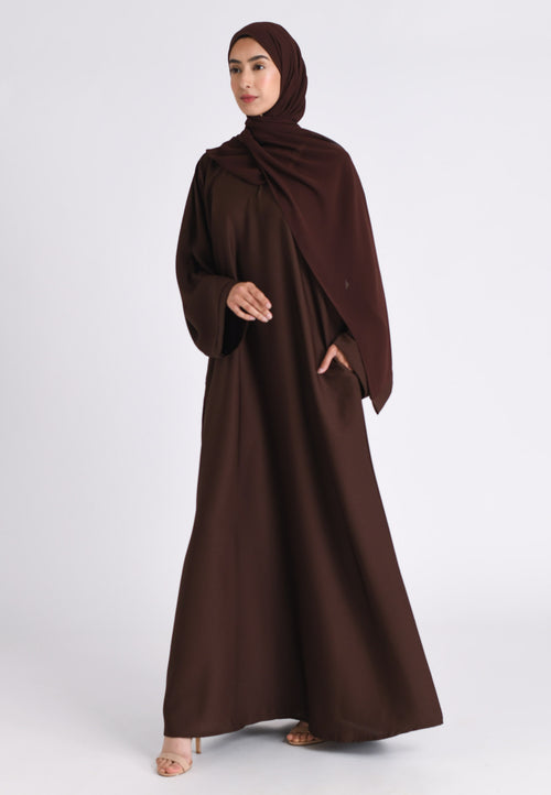 Brown Textured Abaya With Zip Pockets (Premium)