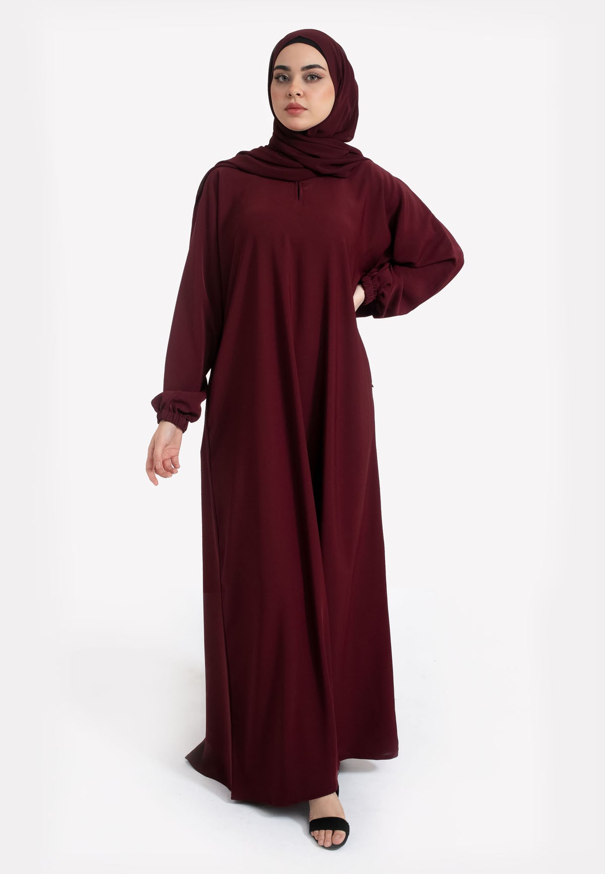 Burgundy Abaya with Cuffs