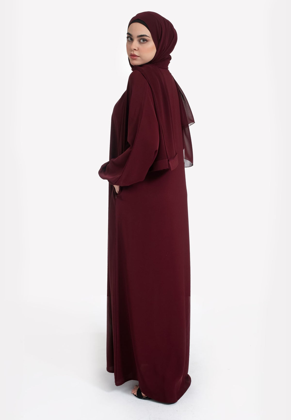 Burgundy Abaya with Pockets & Cuffs