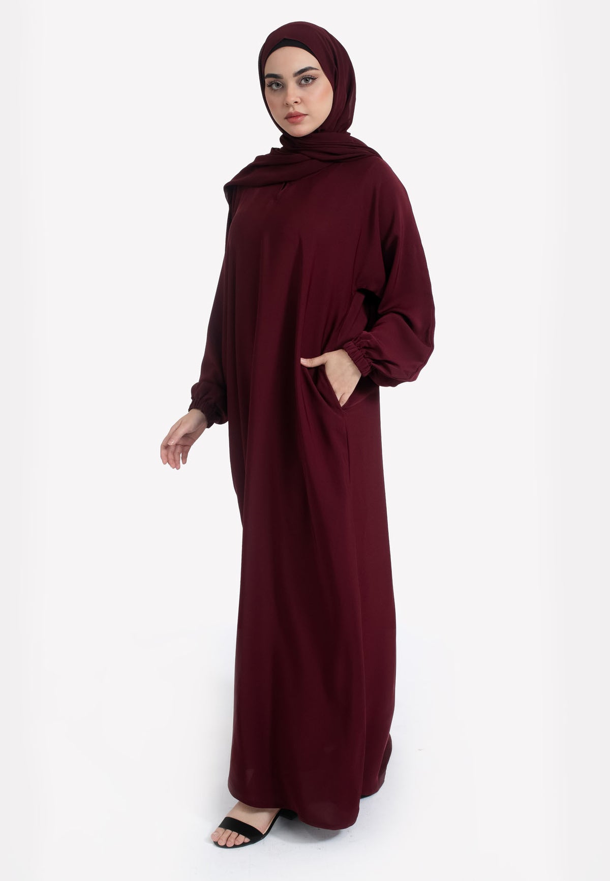 Burgundy Abaya with Pockets & Cuffs