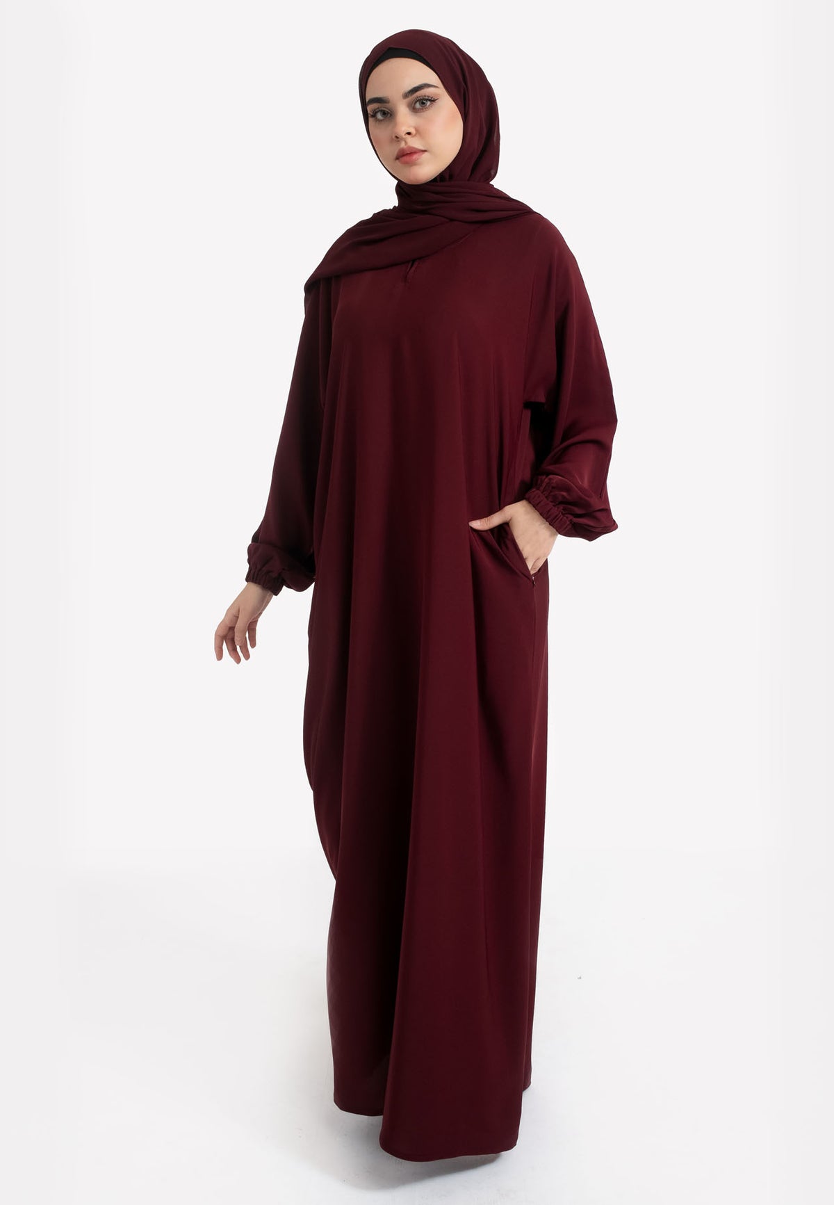 Burgundy Abaya with Pockets