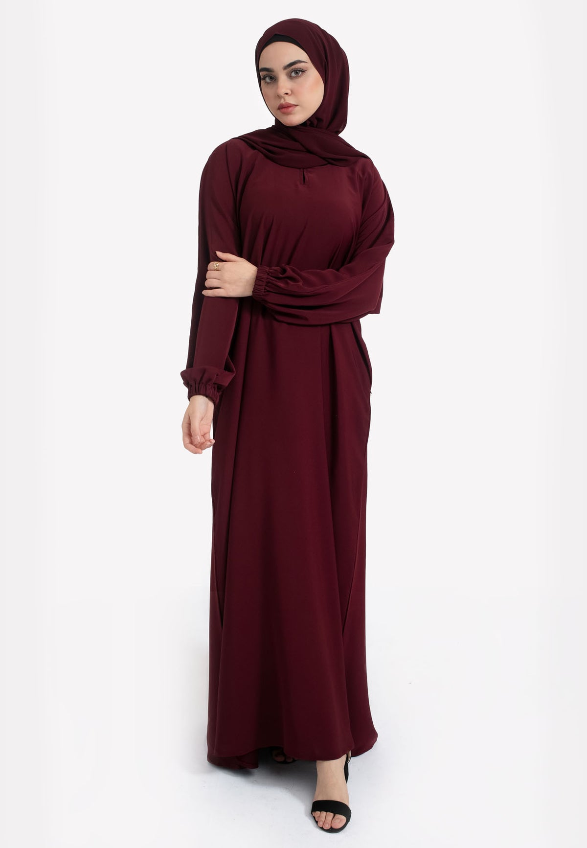 Burgundy Abaya with Pockets - Front
