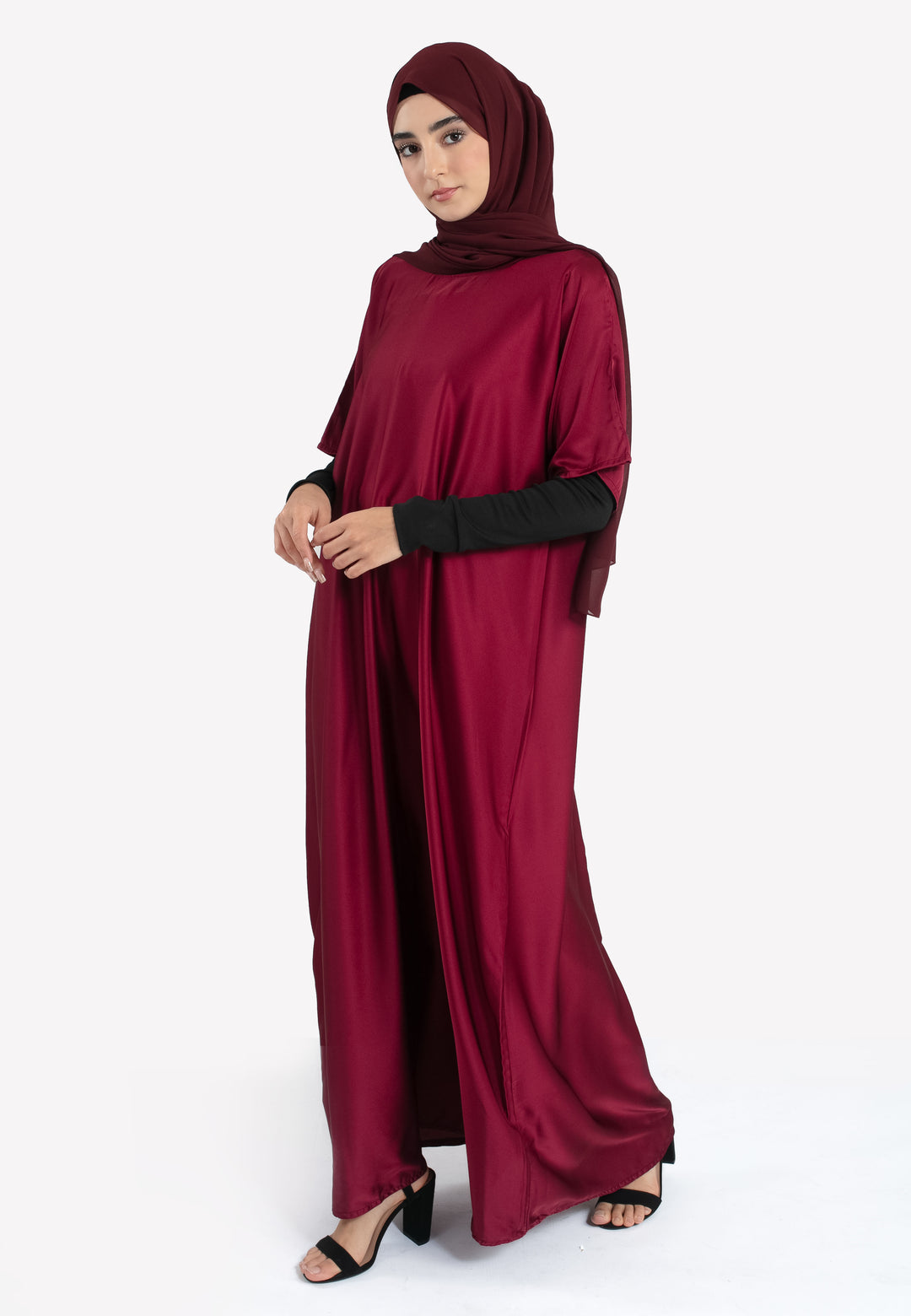 Premium Burgundy Satin Inner Slip Dress | Hayah Al-Muslimah Premium Burgundy Satin Inner Slip Dress | Hayah Al-Muslimah