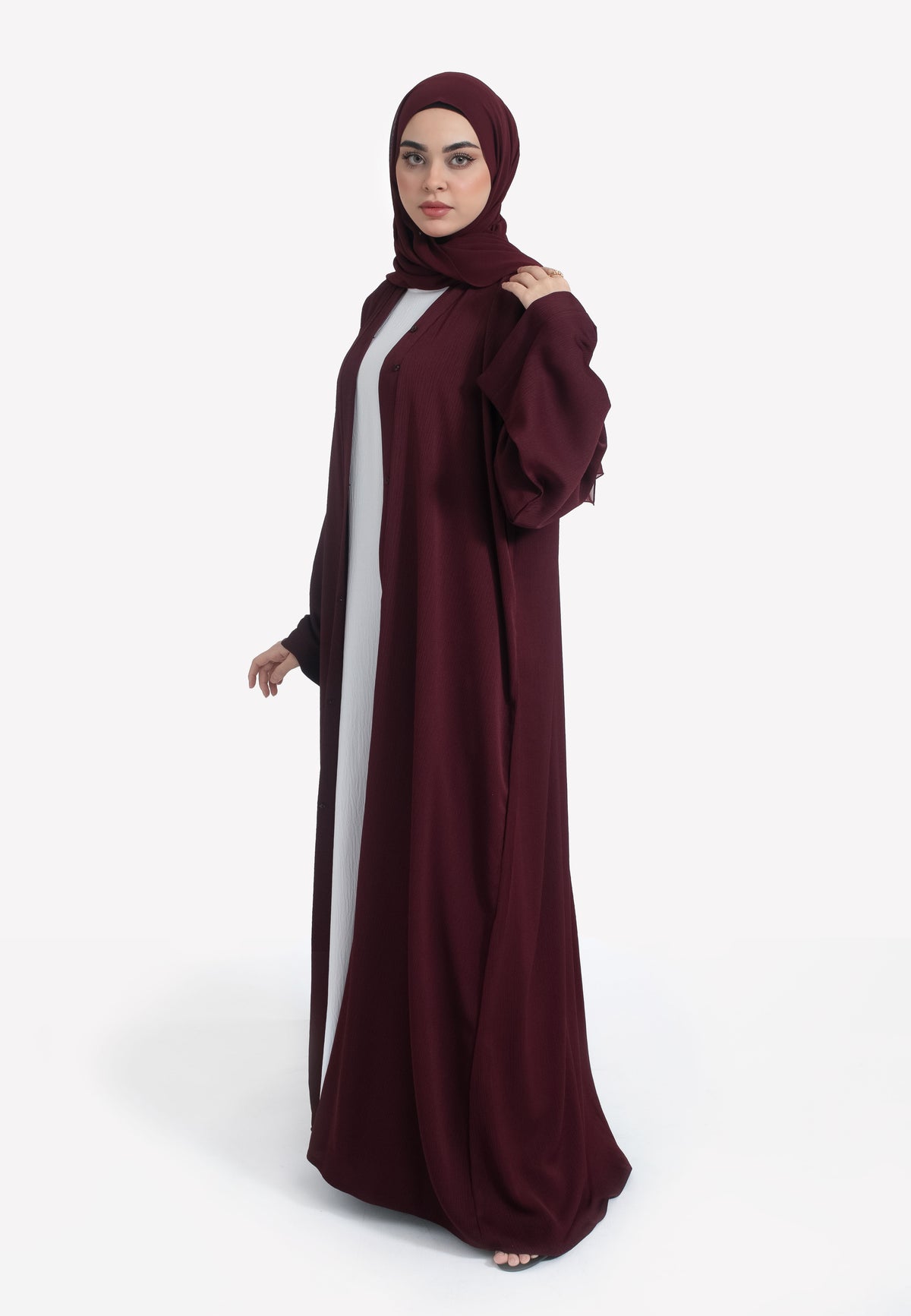 Burgundy Textured Open Abaya