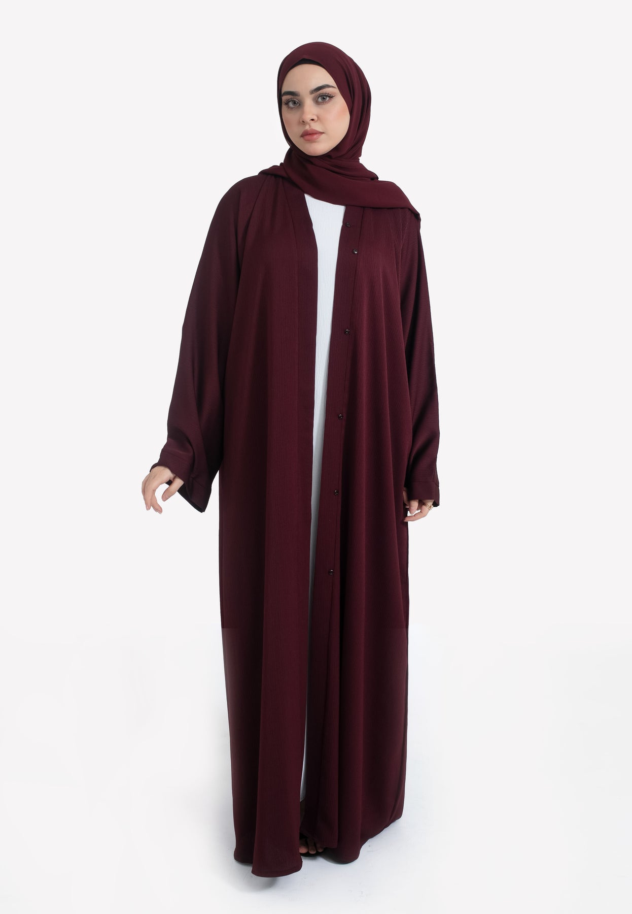 Burgundy Textured Open Abaya | Everyday Abayas Online | Hayah Al-Muslimah Burgundy Textured Open Abaya | Everyday Abayas Online | Hayah Al-Muslimah