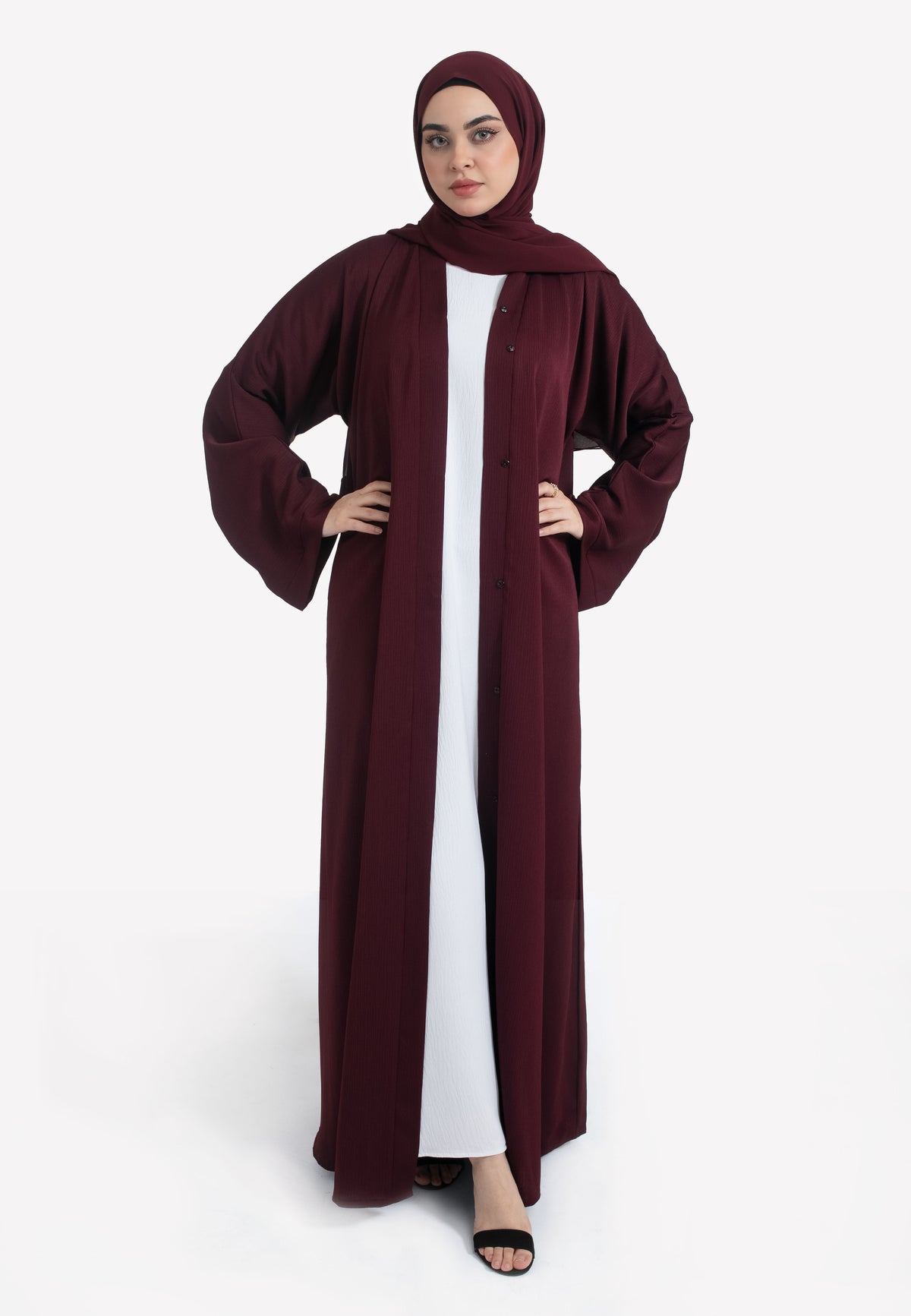 Burgundy Textured Open Abaya