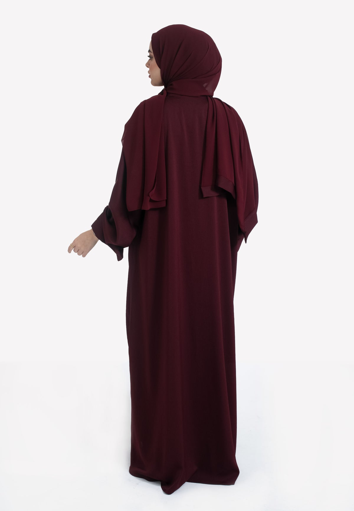 Burgundy Textured Open Abaya