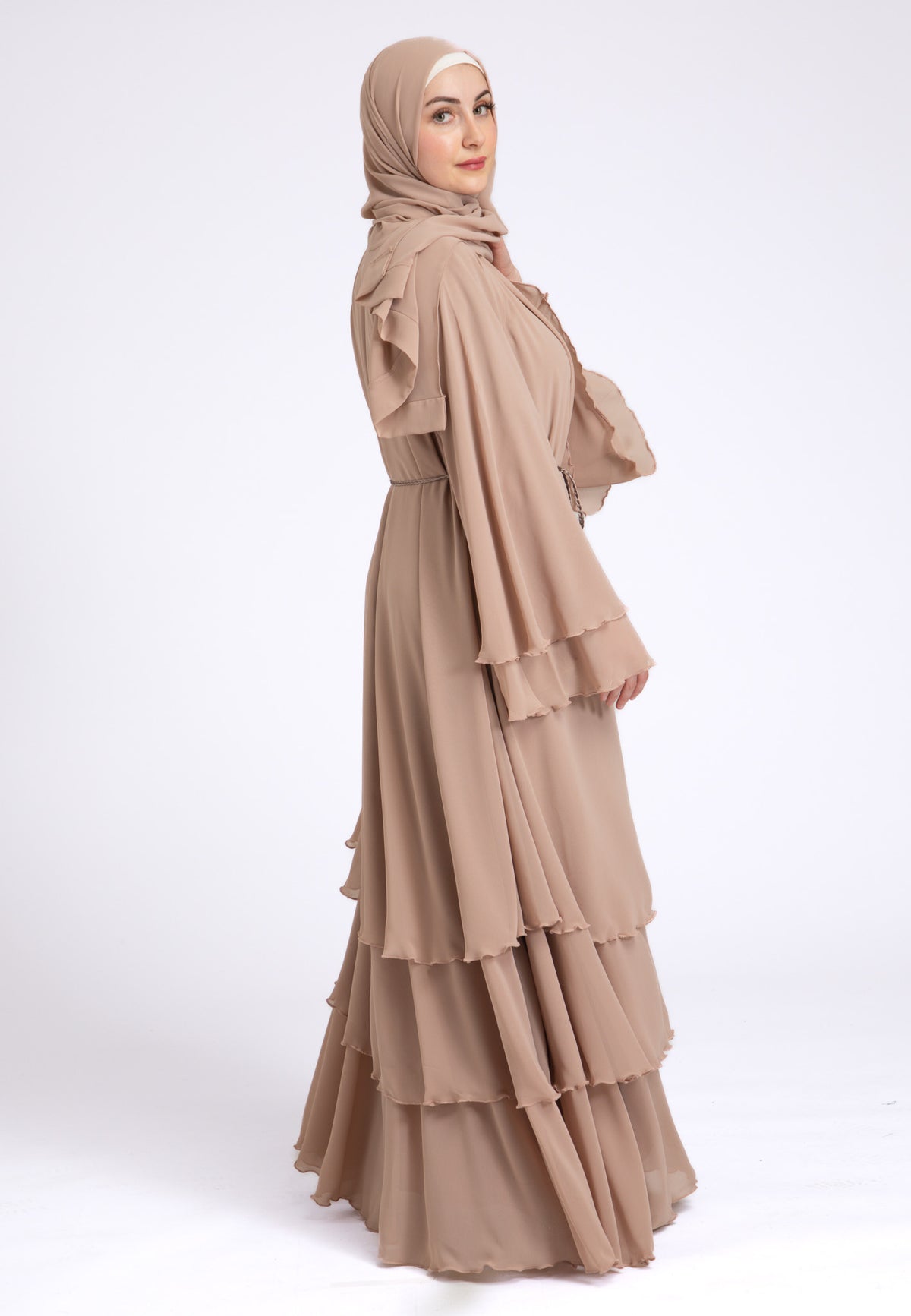 Butterscotch Beige 3 Layered Open Abaya