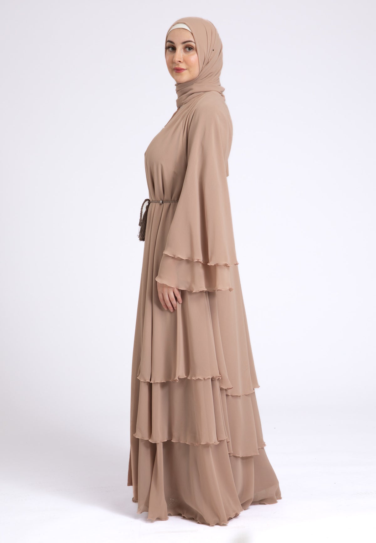 Butterscotch Beige 3 Layered Open Abaya