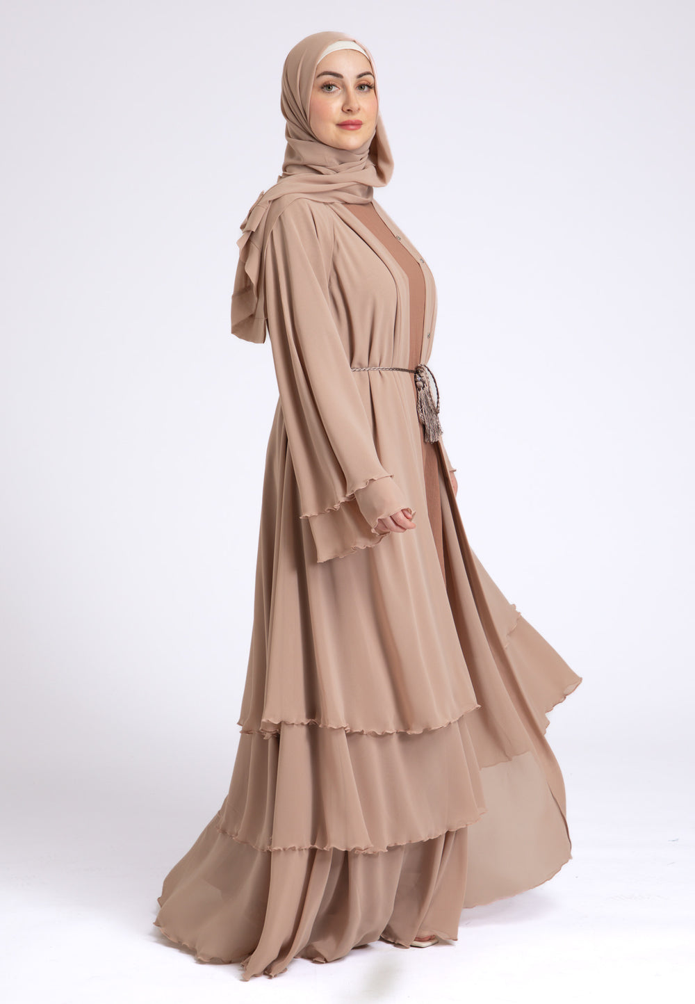 Butterscotch Beige 3 Layered Open Abaya