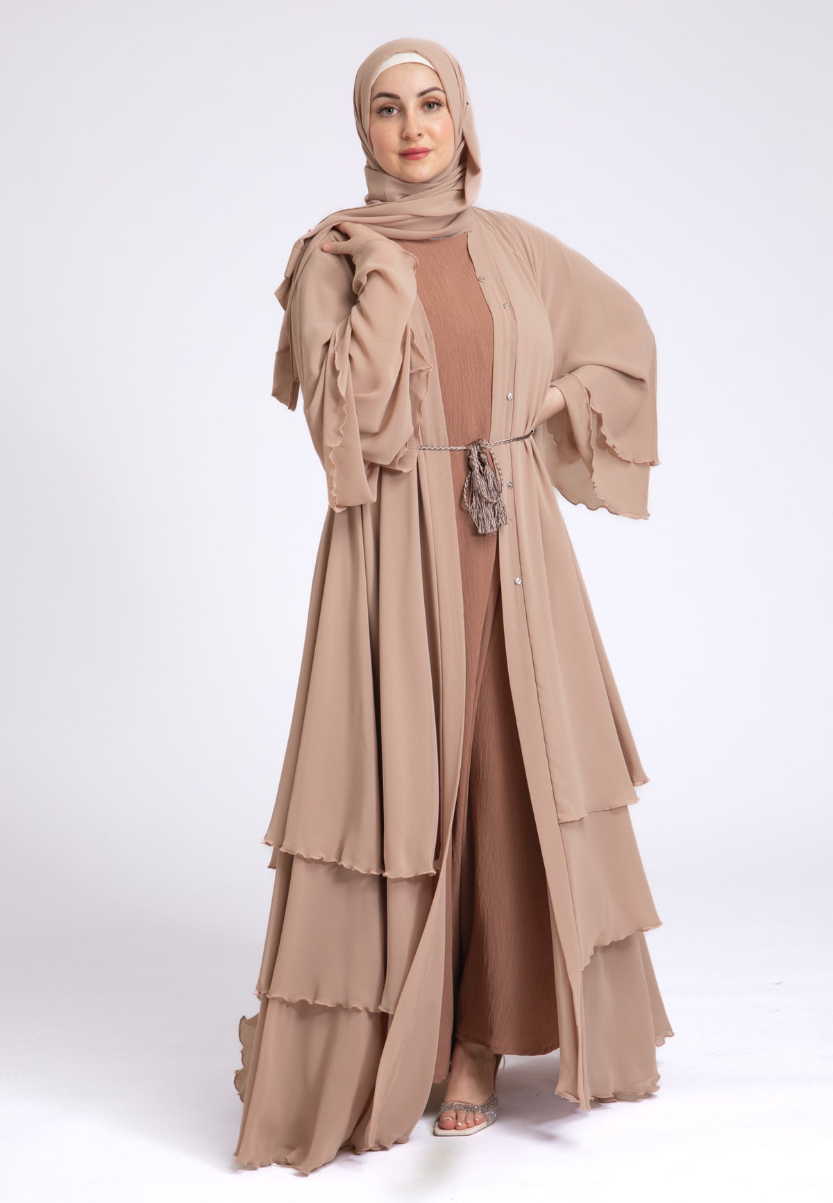 Butterscotch Beige 3 Layered Open Abaya