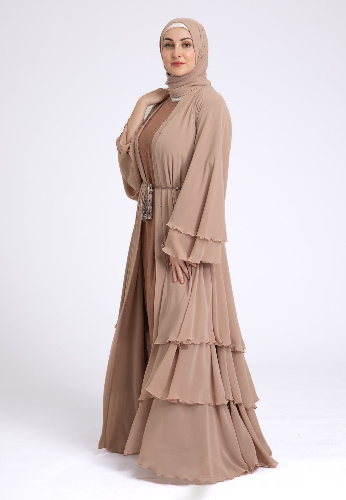 Butterscotch Beige 3 Layered Open Abaya