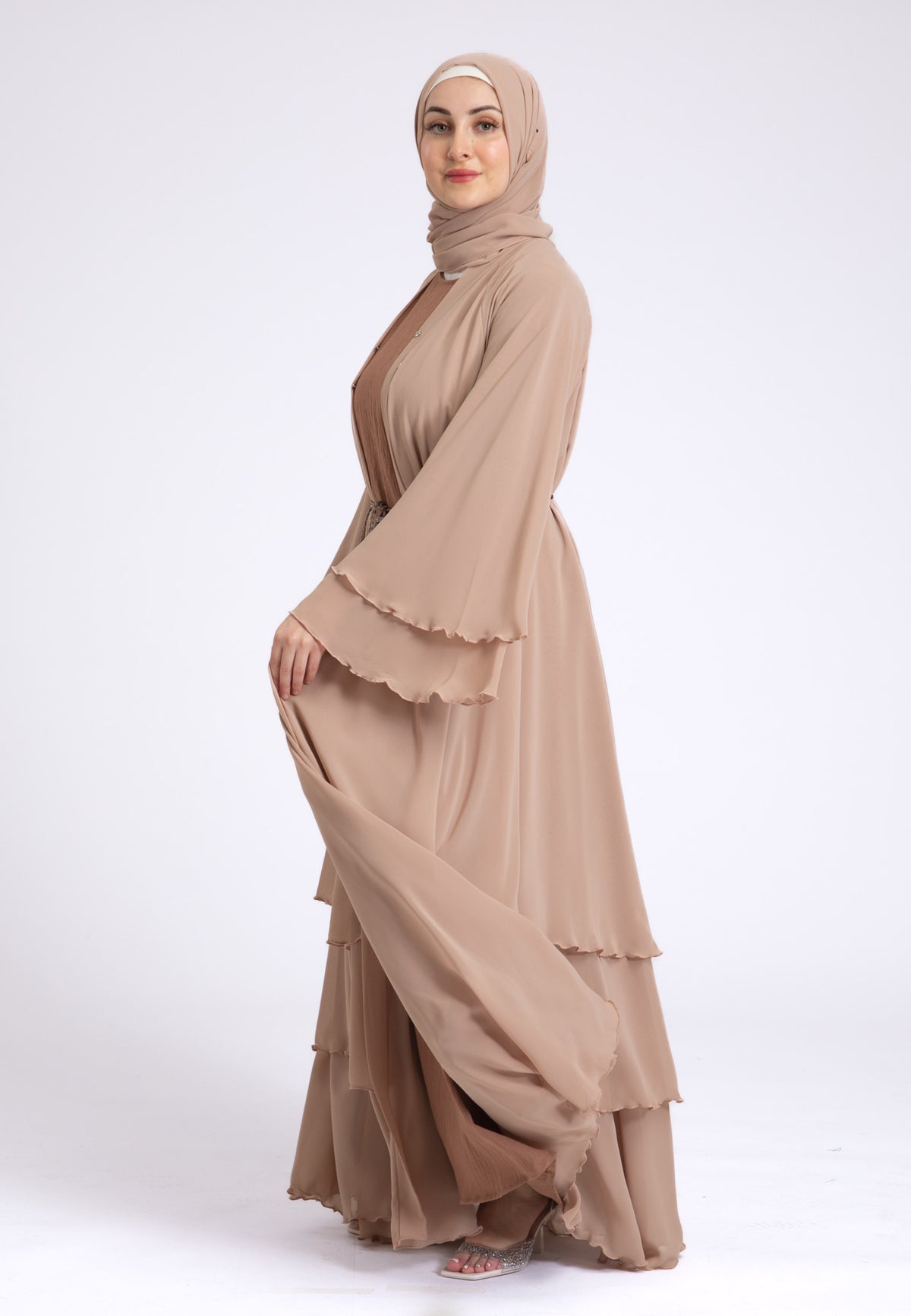Butterscotch Beige 3 Layered Open Abaya