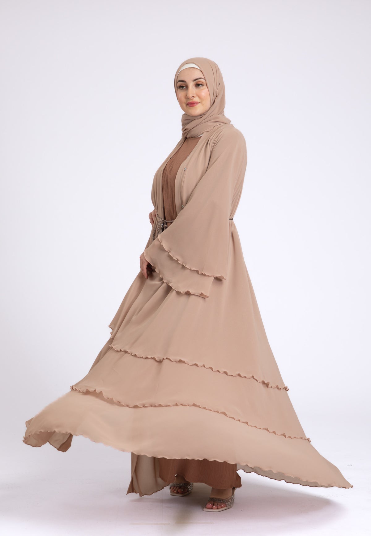 Butterscotch Beige 3 Layered Open Abaya