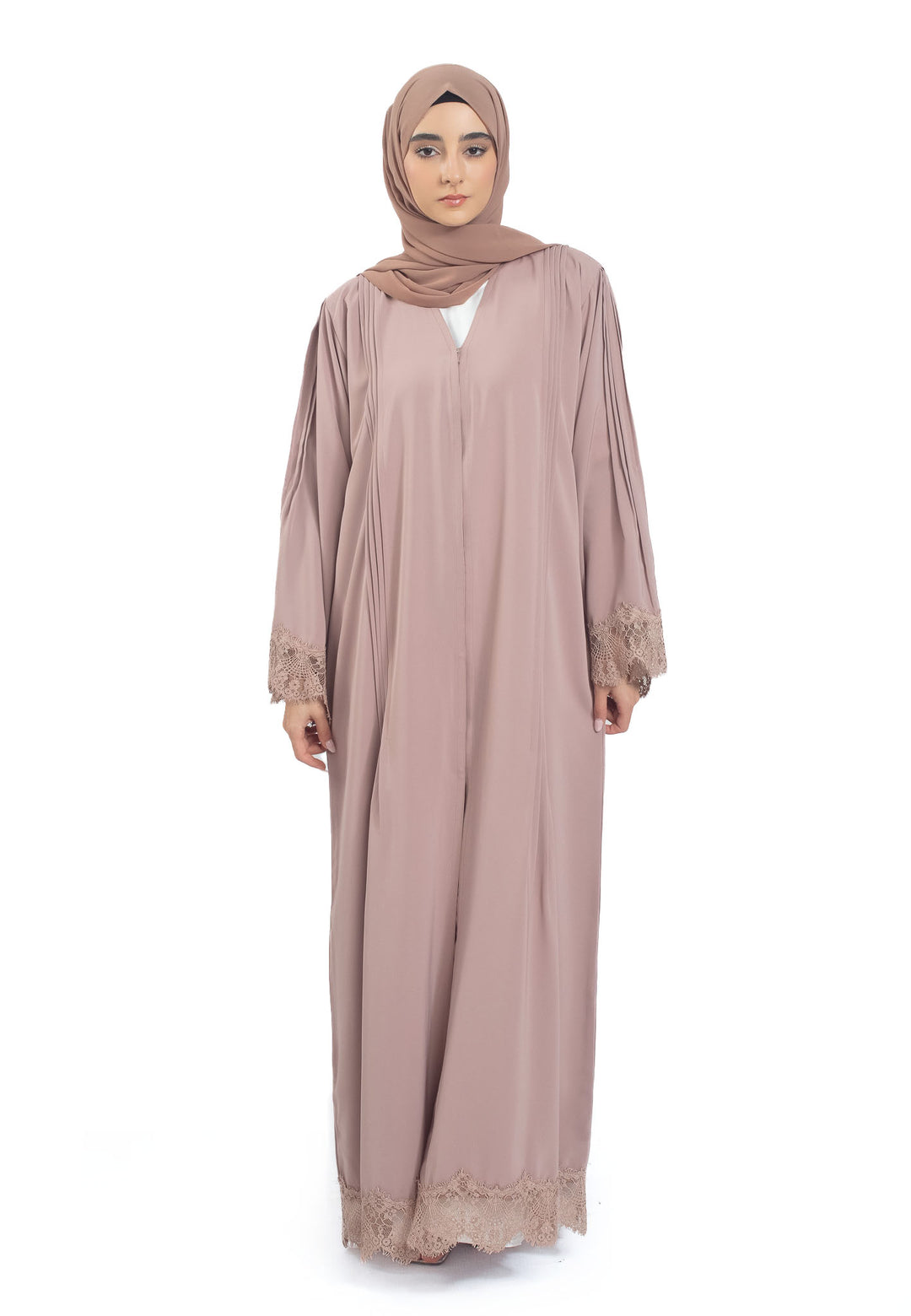 Mocha Abaya with Lace Detailing