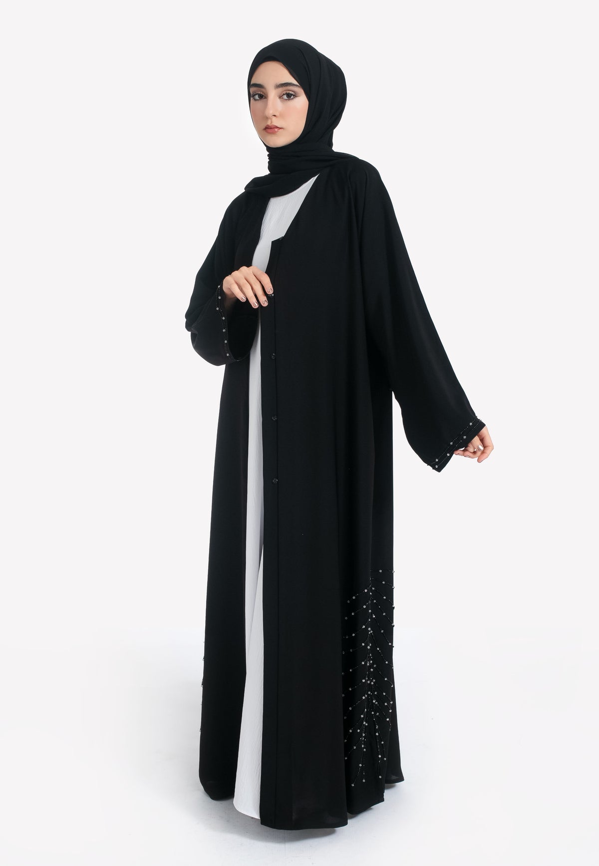 Celestial Black Open Abaya - Front
