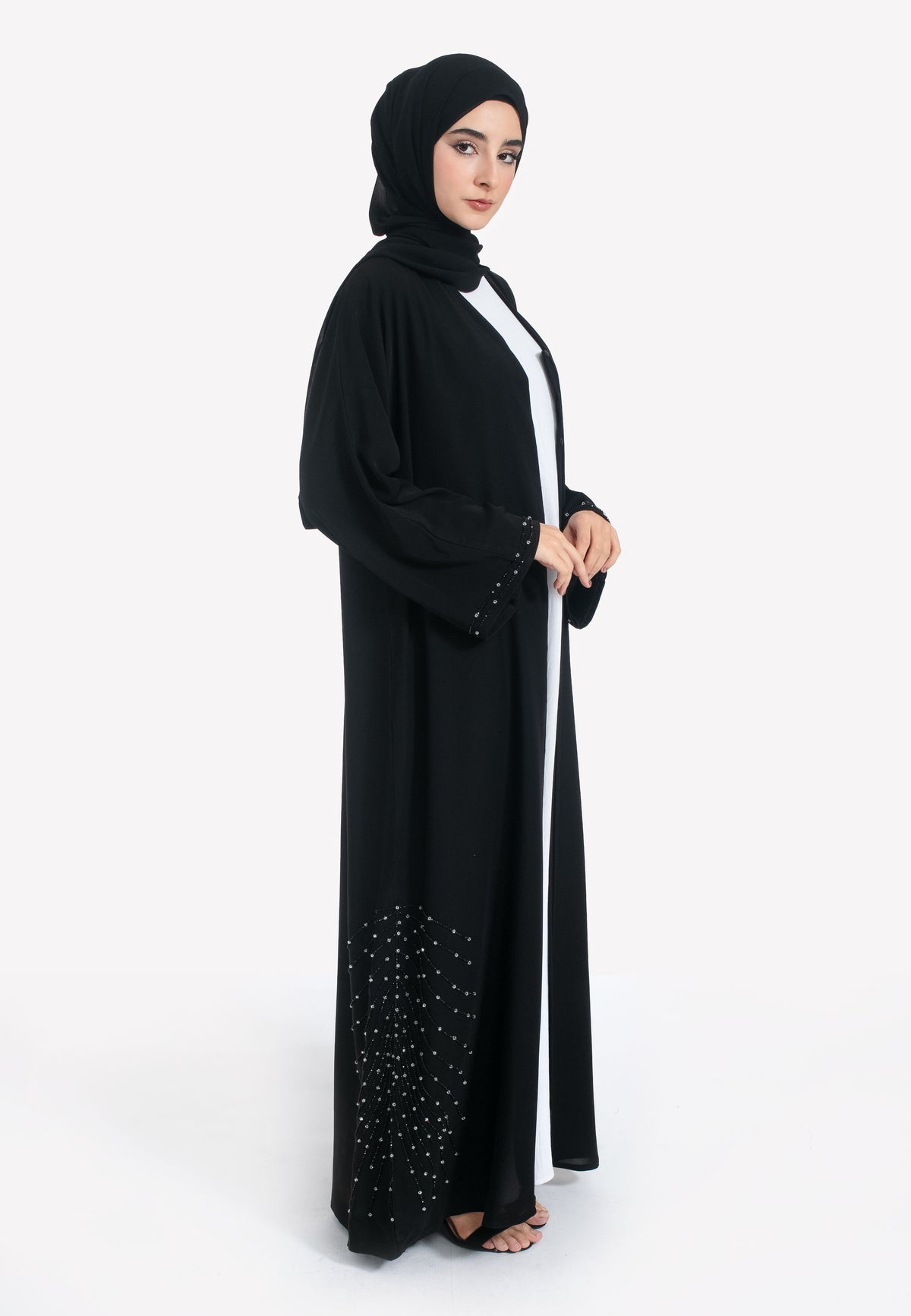 Celestial Black Open Abaya -  Side