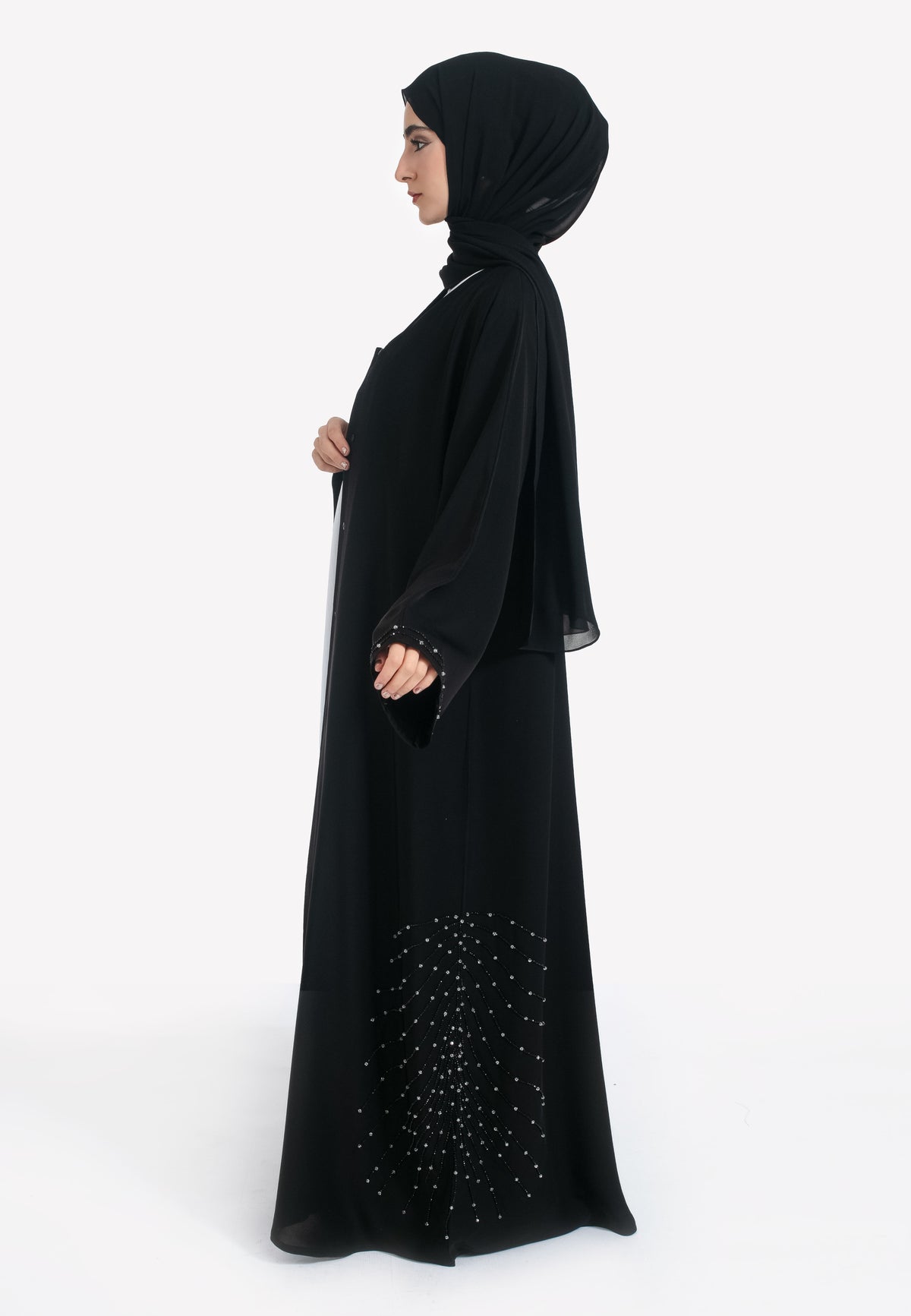 Celestial Black Open Abaya - Side