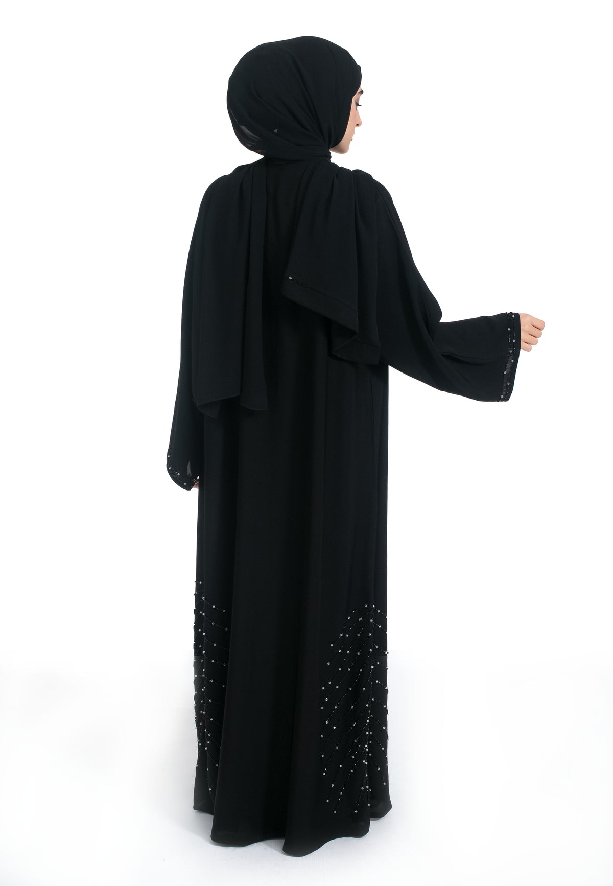 Celestial Black Open Abaya - Back