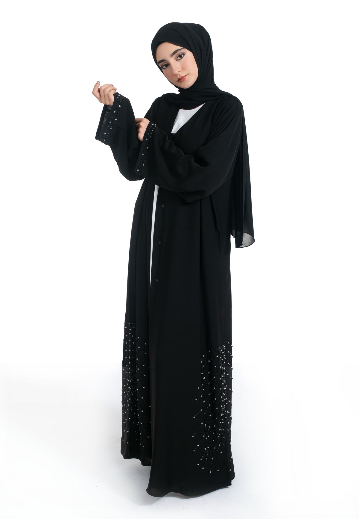 Celestial Black Open Abaya - Side