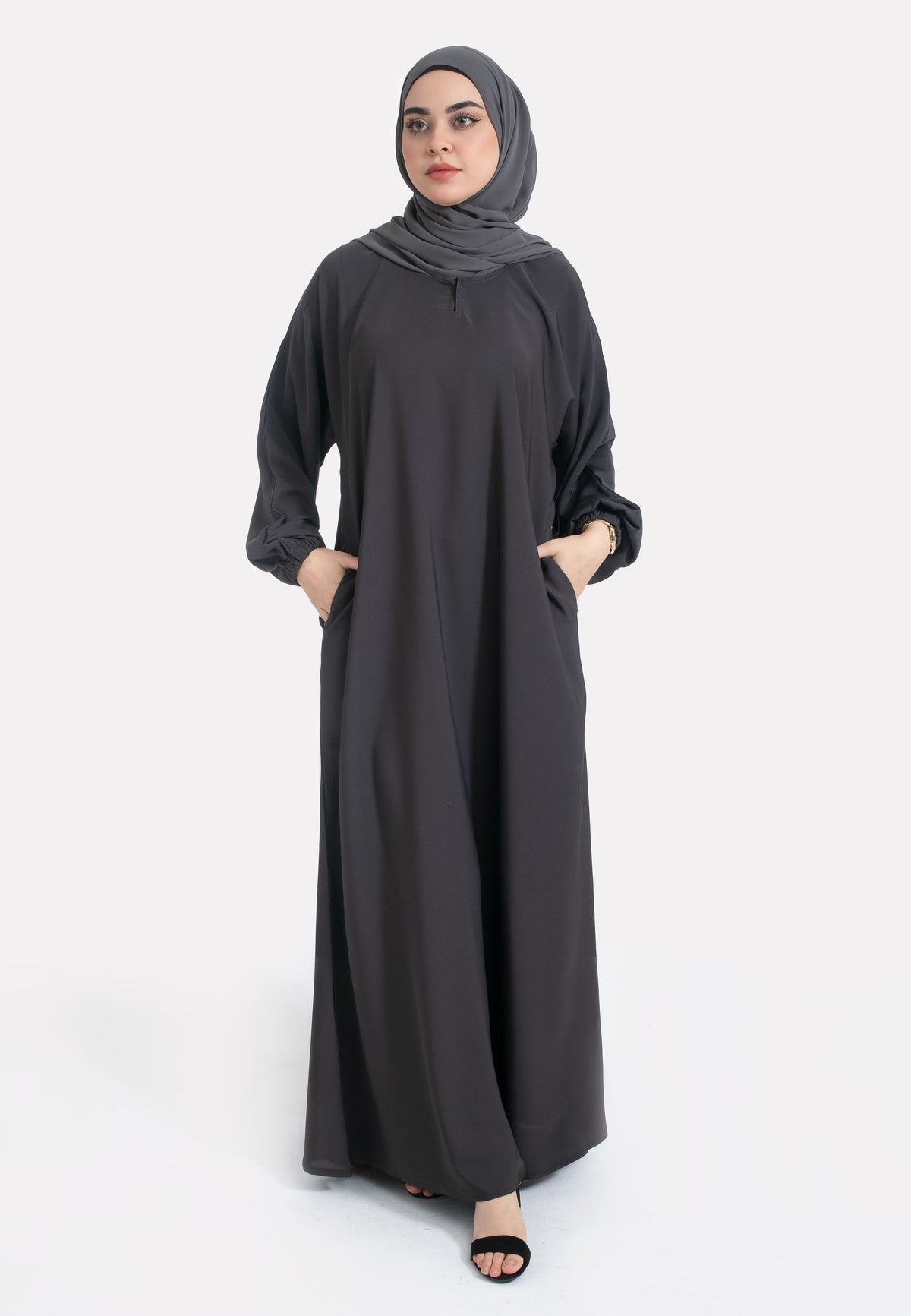 Charcoal Pocket Abaya with Pockets & Cuffs