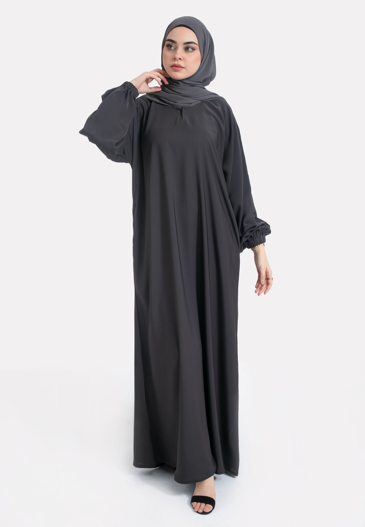 Charcoal Pocket Abaya with Pockets & Cuffs