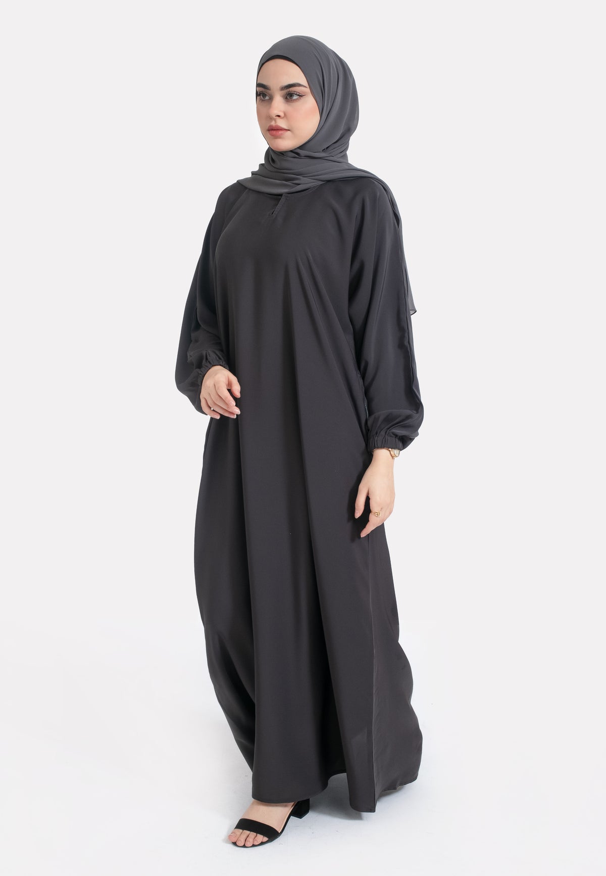 Charcoal Pocket Abaya with Pockets & Cuffs