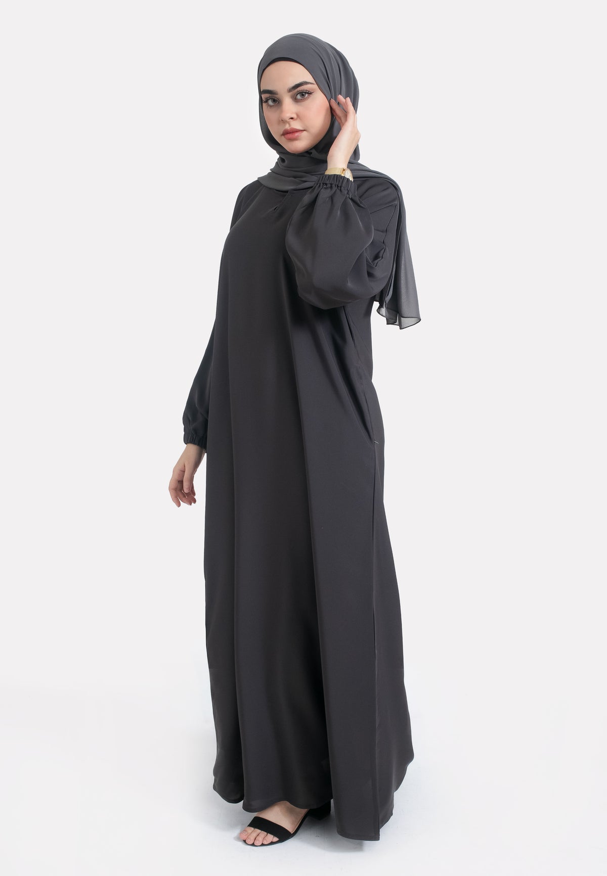 Charcoal Pocket Abaya with Pockets & Cuffs