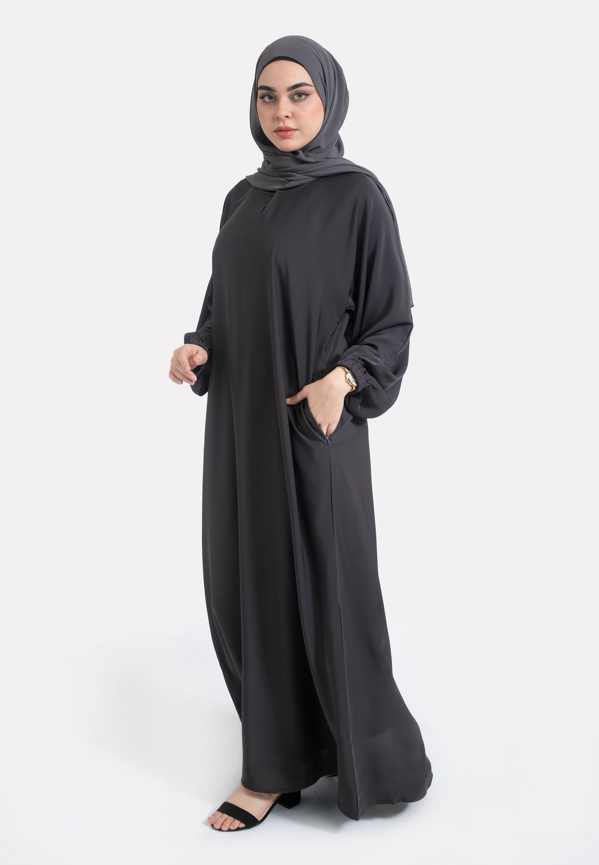 Charcoal Pocket Abaya with Pockets & Cuffs