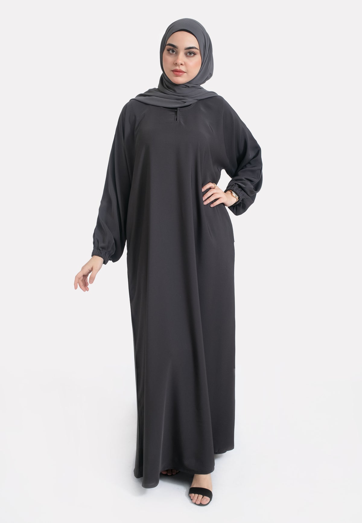 Charcoal Pocket Abaya with Pockets & Cuffs