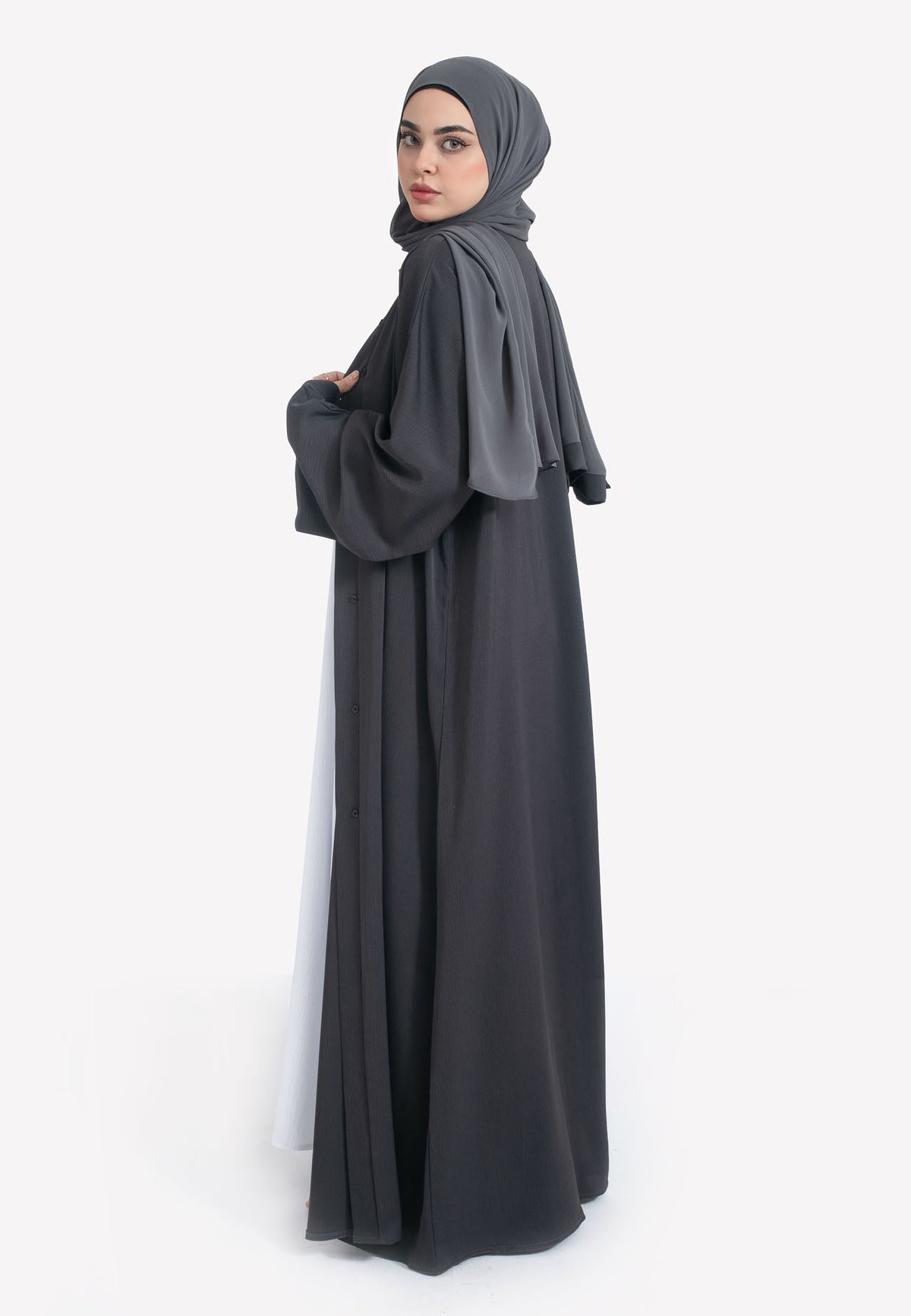 Charcoal Open Abaya - Side