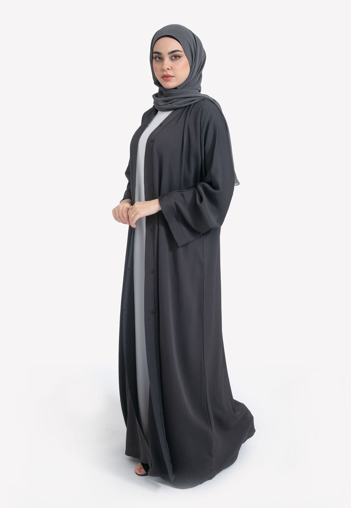 Charcoal Open Abaya - Front