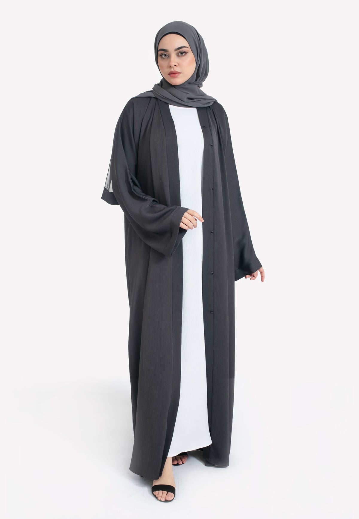 Charcoal Open Abaya - Front