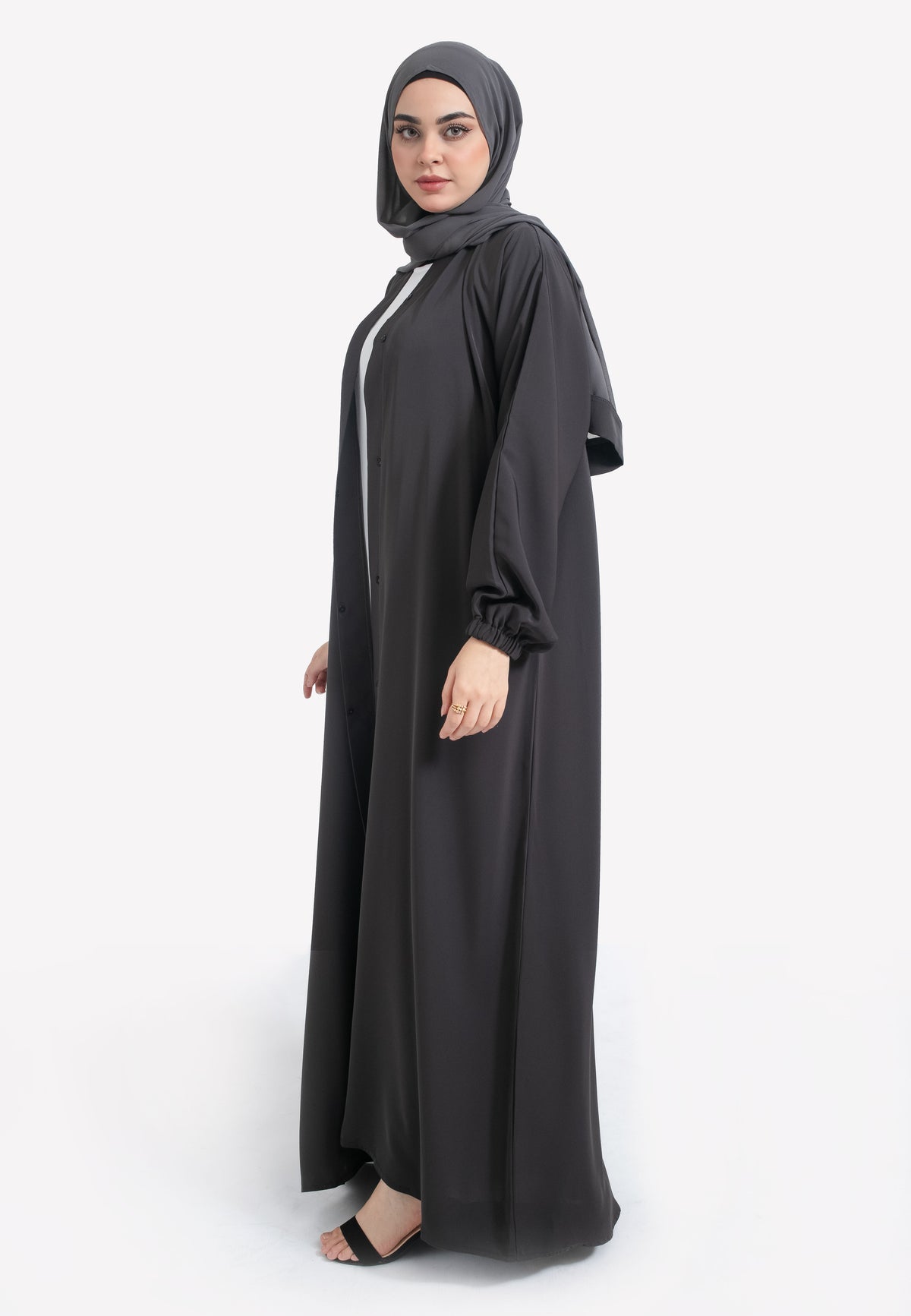 Charcoal Grey Open Abaya with Cuffs