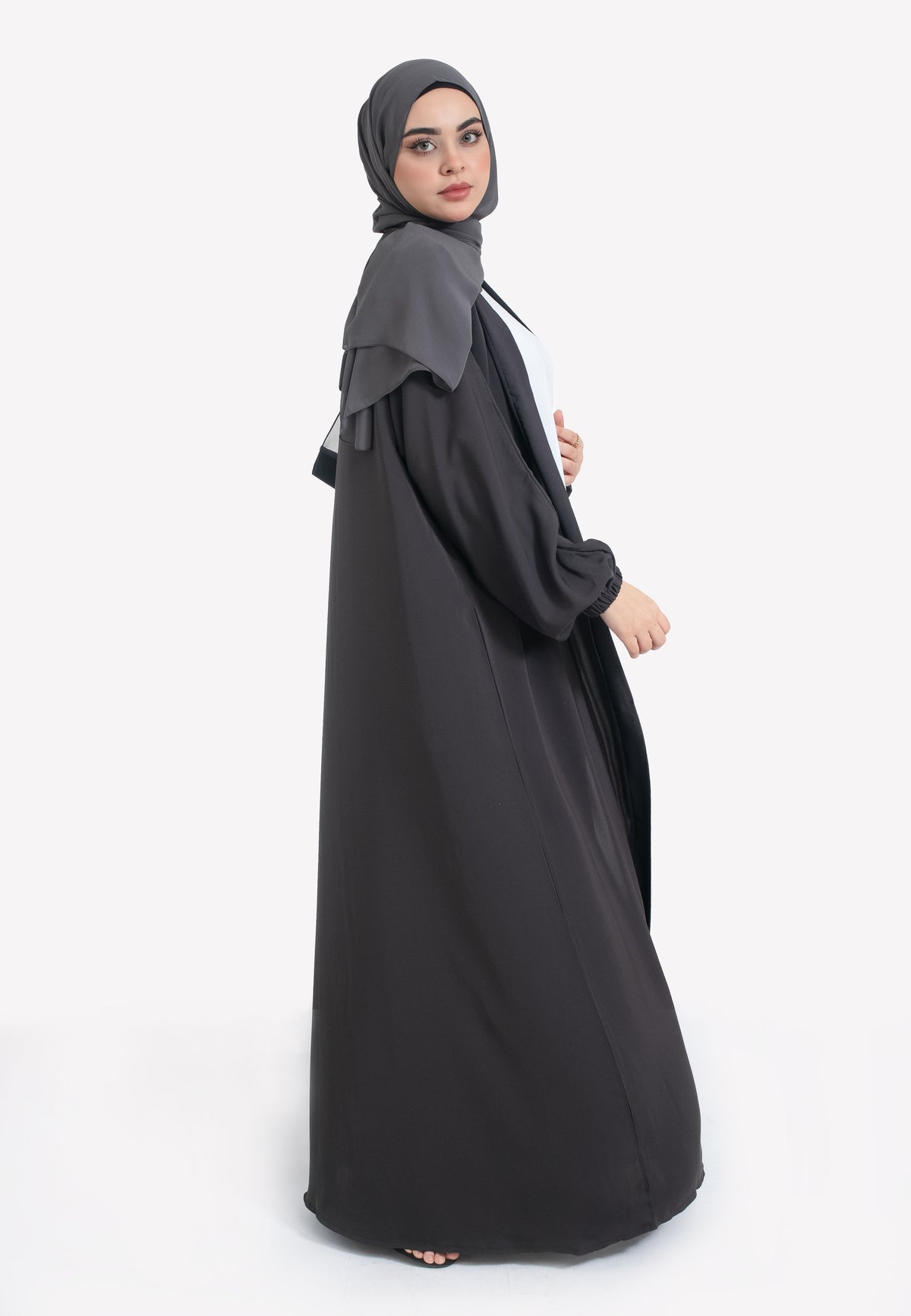 Charcoal Grey Open Abaya with Cuffs