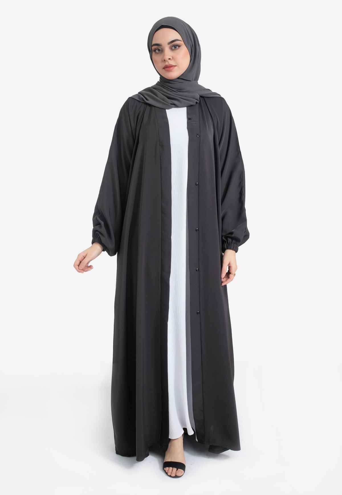 Charcoal Grey Open Abaya with Cuffs