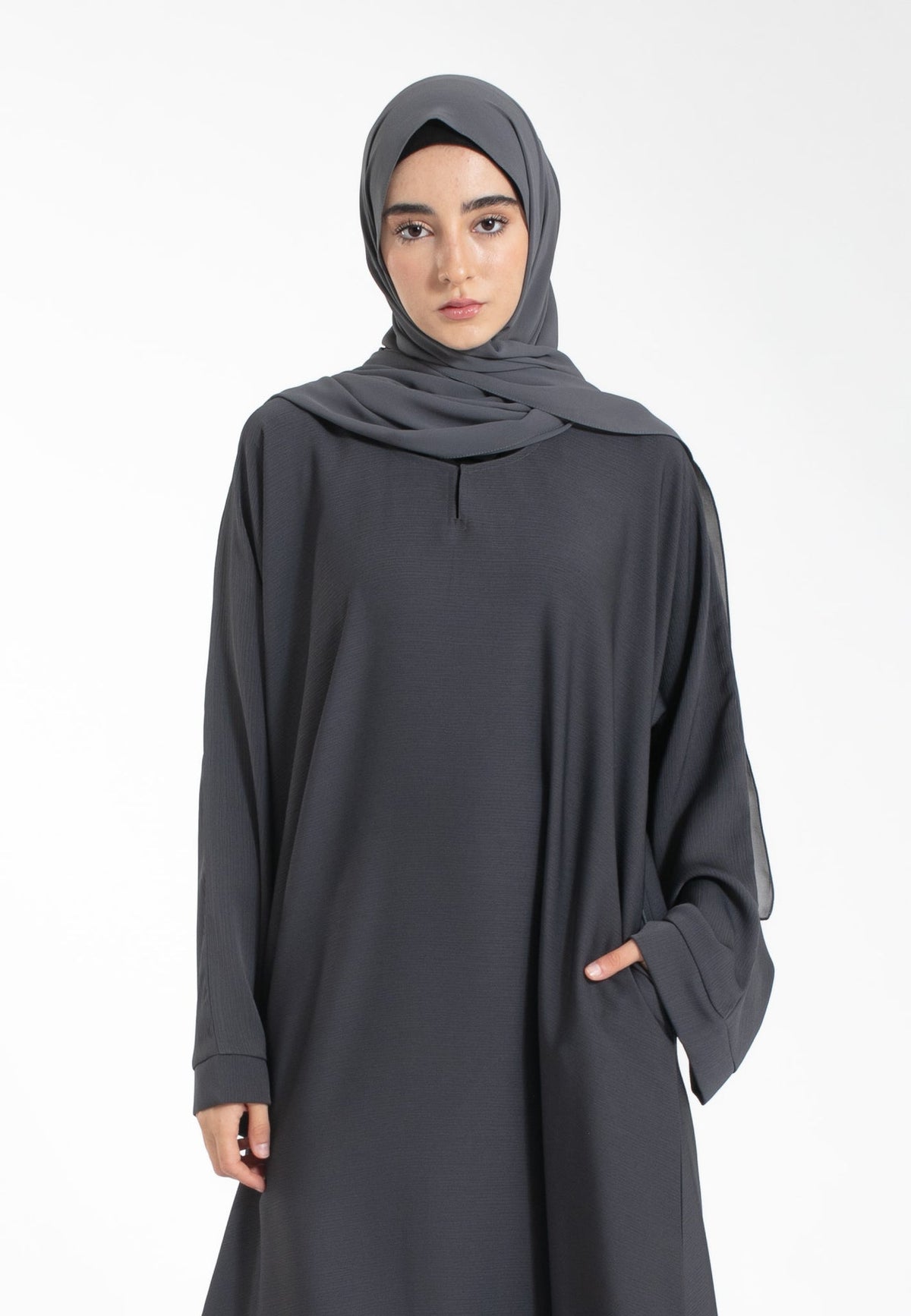 Charcoal Grey Abaya with Zip Pockets