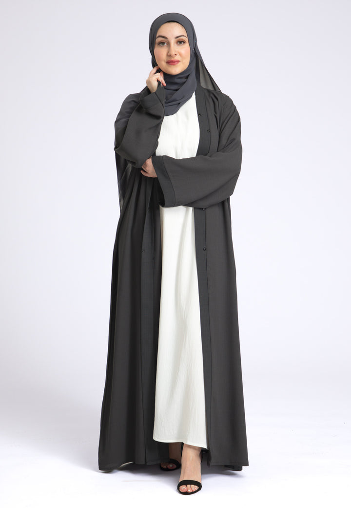 Charcoal Grey Linen Open Abaya