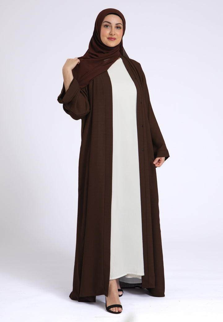 Chocolate Brown Linen Open Abaya