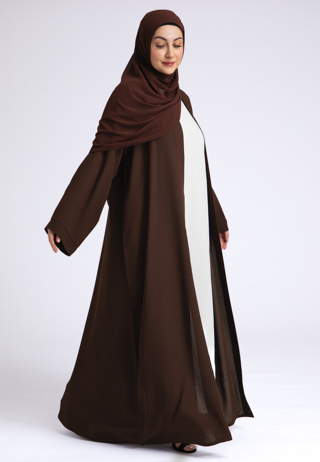 Chocolate Brown Linen Open Abaya